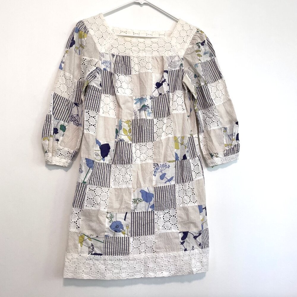 Thread Social White Blue Patchwork Striped Floral… - image 2